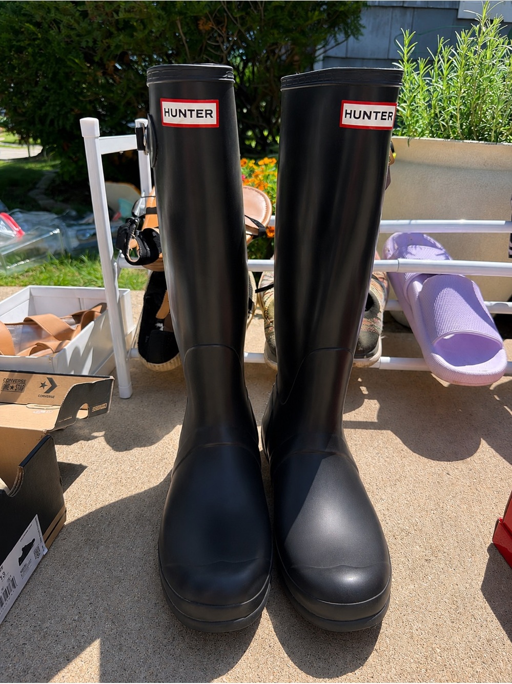 Hunter Matte Black Tall Adjustable Buckle Rain Boots